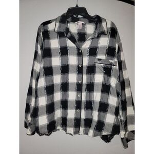 VS LONG SLEEVE Button Down PAJAMA TOP PLAID SIZE XL.